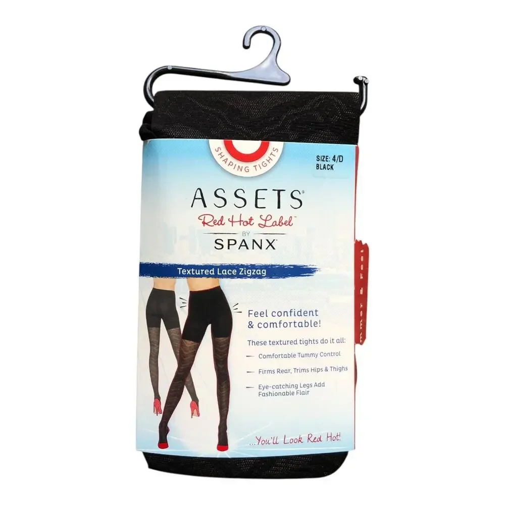 SPANX Assets Red Hot Label Lace Zigzag Shaping Tights Black Size 4/D NEW